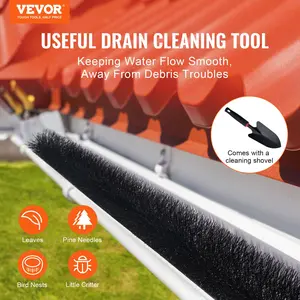 VEVOR Gutter Brush, TikTokShopBlackFriday, 15 Feet Total Length 4.33 inch Diameter Gutter Cleaning Tools, Ground-Level Gutter Brush Leaf Guard for 5 Inch Gutters, Easily Clear roof Leaves and Debris, 5 Pack Steel Cleaner