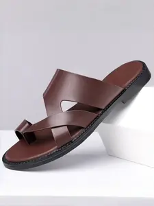 Men's Open Toe Sandals with Woven Straps, Casual Summer PU Leather Shoes for Warm Weather, Outdoor Leisure & Weekend Vacations