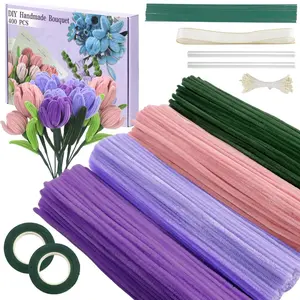 DIY Bouquet Making Kit, 4 Colors, Includes Floral Wire, Stamen, Glue Stick, Ribbon, Perfect for Beginners, Mother's Day Gift