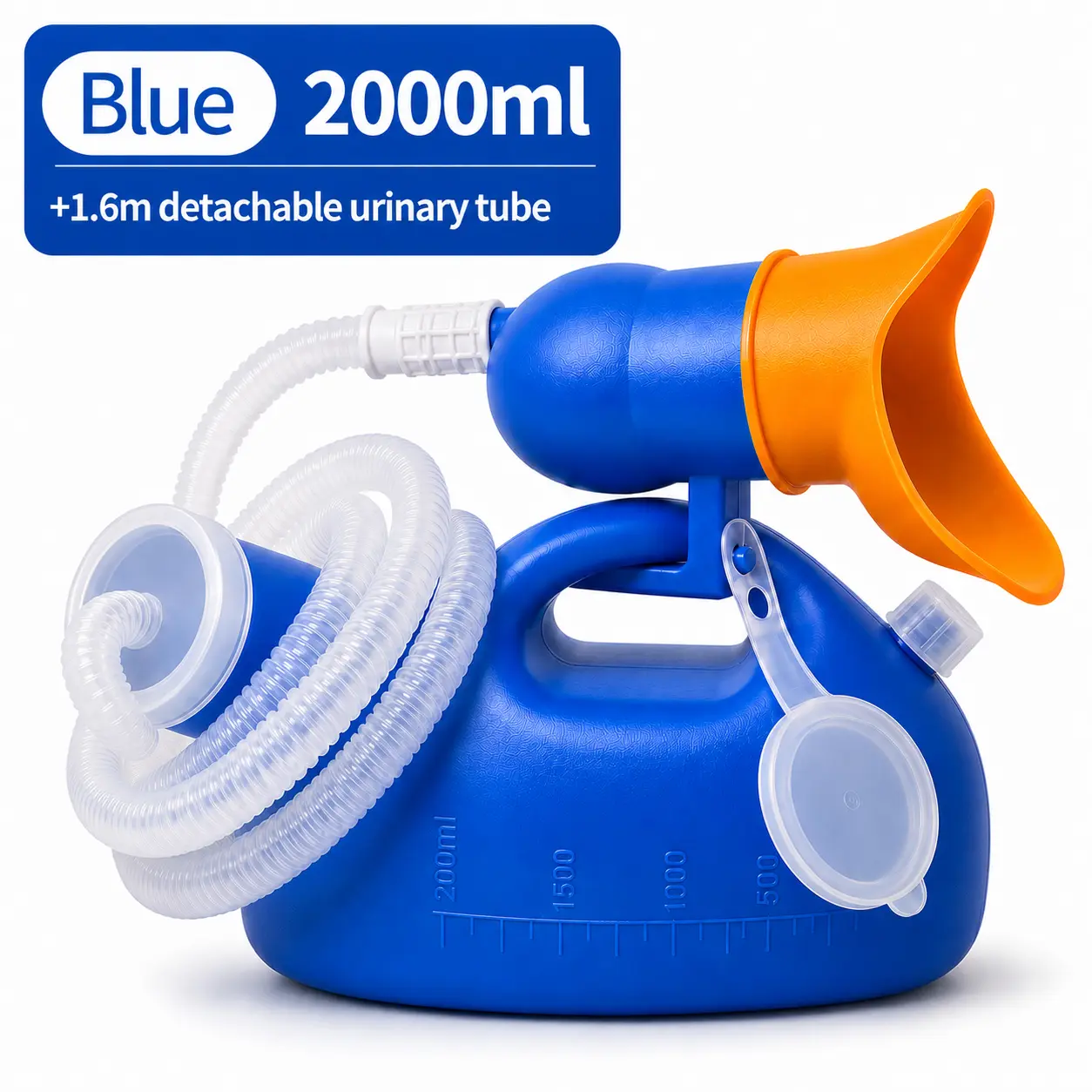 2000ML Emergency Portable Urinal Bag with 62.99in Extendable Catheter, Soft Silicone Interface, Odor-Resistant Large Urine Bottle for Camping, Travel and Elderly Care