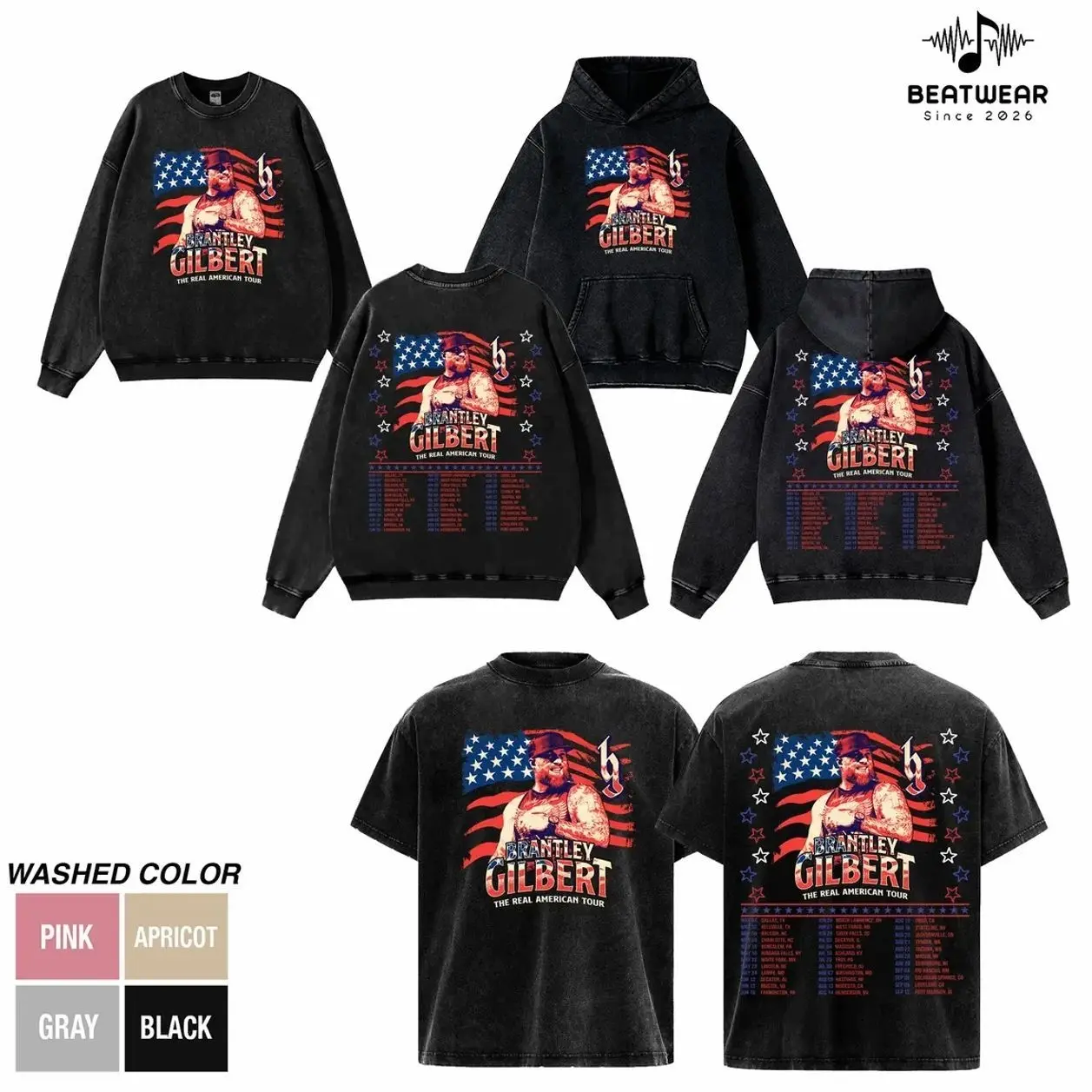 Brantley Gilbert The Real American Tour Shirt, Country Music Vintage Washed Tee, Double Sided Concert Tour Graphic T Shirt, Retro Southern Rock Cowboy Merch, Oversized Heavyweight Unisex Fan Gift, Patriotic Country Apparel Tee 9JS