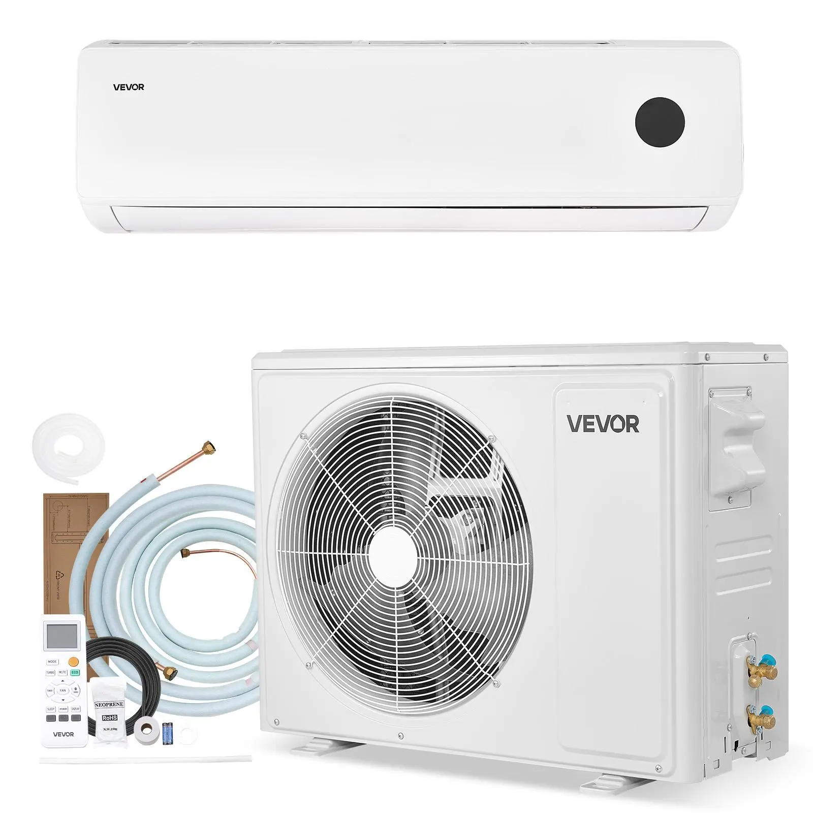 VEVOR Mini Split AC Unit, 18000 BTU AC/18400 BTU Heat, 230V Plug, 19 SEER2 High Eff. Quiet Invert. System, 1250 Sq.Ft Coverage, Easy Maintenance, for Home/Office