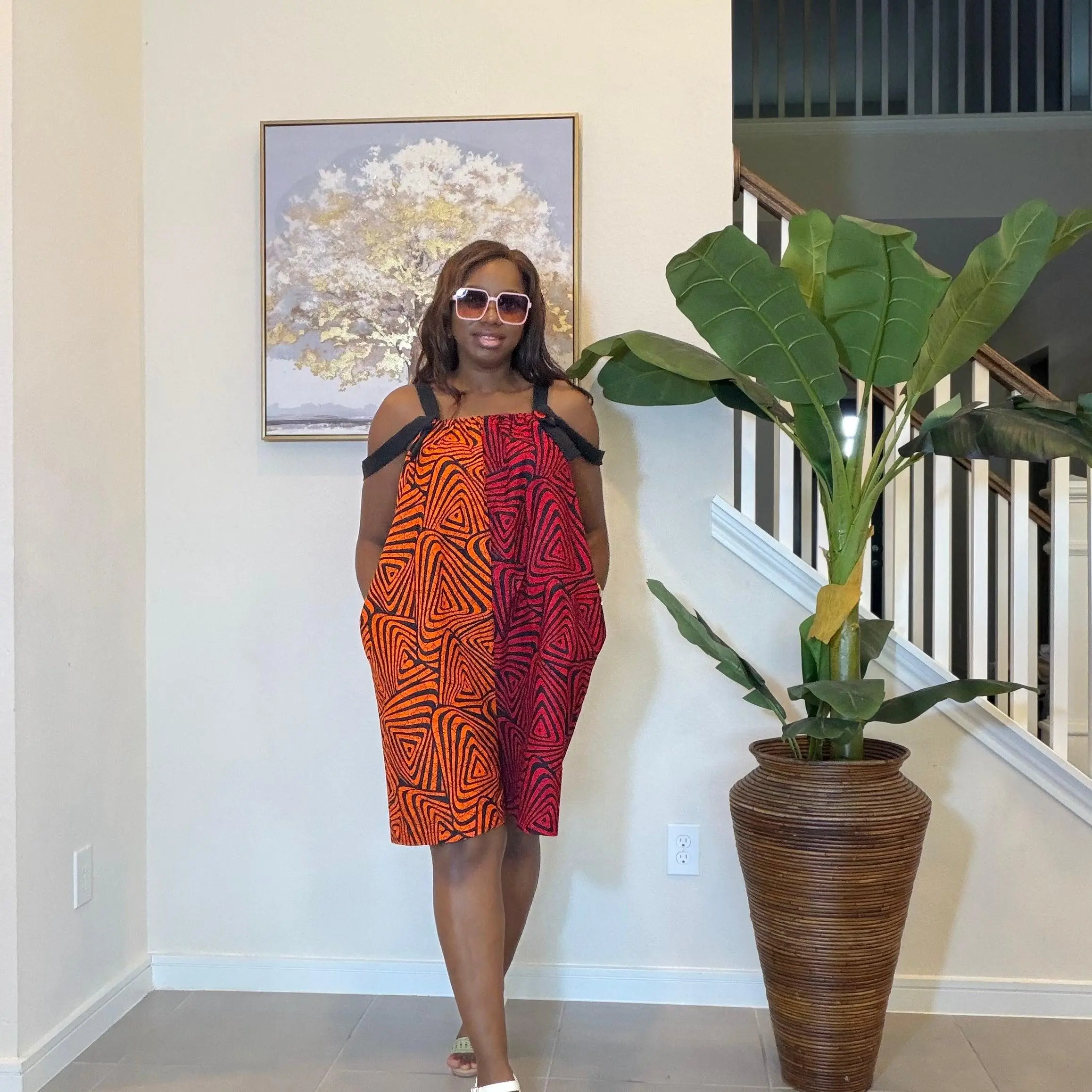 Handmade Ankara Romper: Orange & Green African Print Summer Playsuit