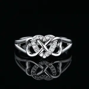 Zircon love hollow ring female fashion double twisted heart shape 6~10 couple ring engagement wedding jewelry gift