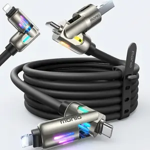 Universal 4-in-1 Fast Charging Cable (6.6FT), Multiple Charger Cable for iPhone/MacBook/Samsung with Cool RGB LED Lights