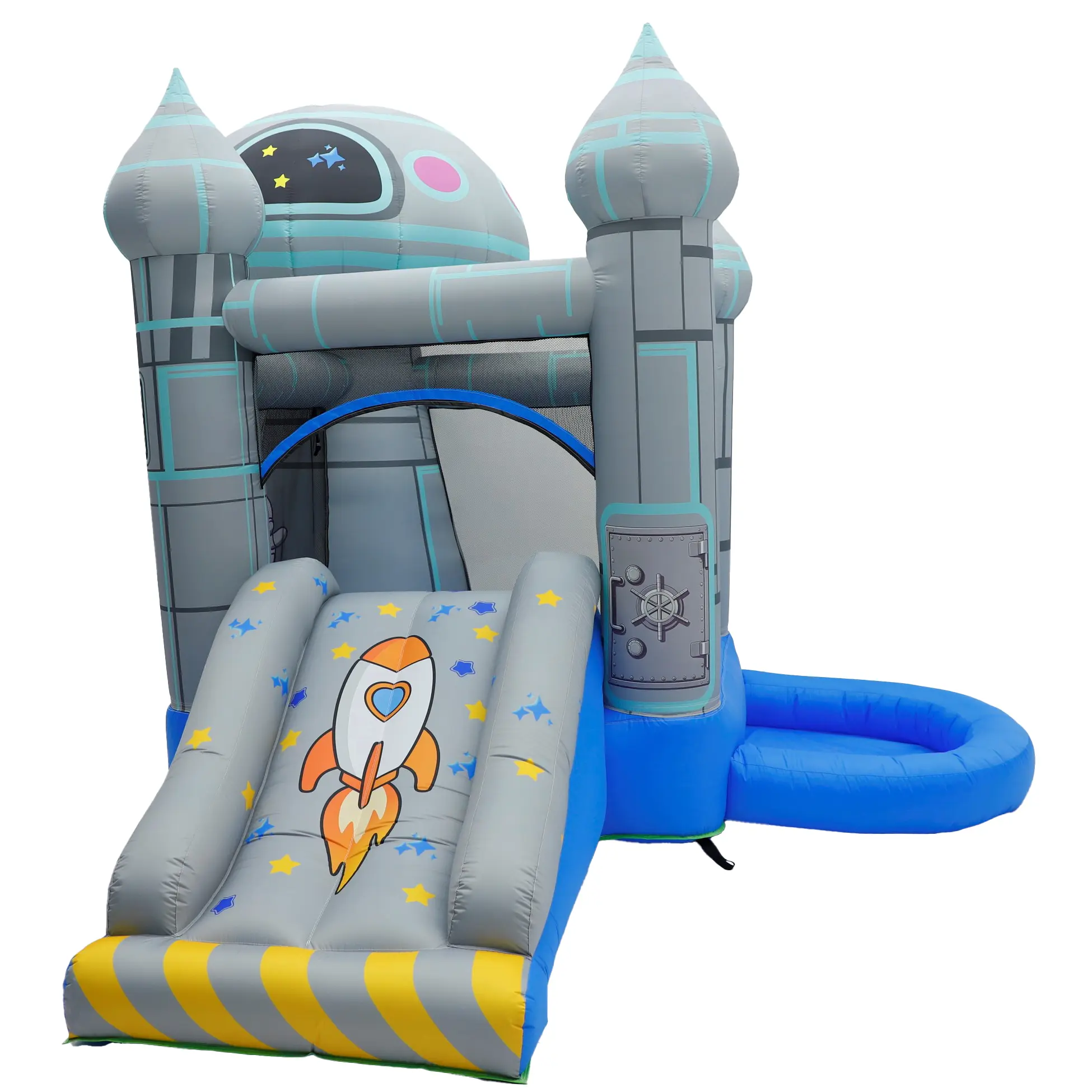 Inflatable Bounce House, Space Rocket Kids Jumping Castle with Slide & Ball Pit, Includes Blower, Heavy-Duty Oxford Fabric Inflatable Kids Playhouse for Backyard Birthday Party & Preschool Graduation Events