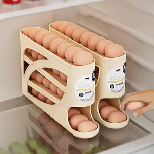 Four-layer rolling egg storage rack with side door design, suitable for 30 eggs, smooth surface, durable plastic material, modern kitchen accessory