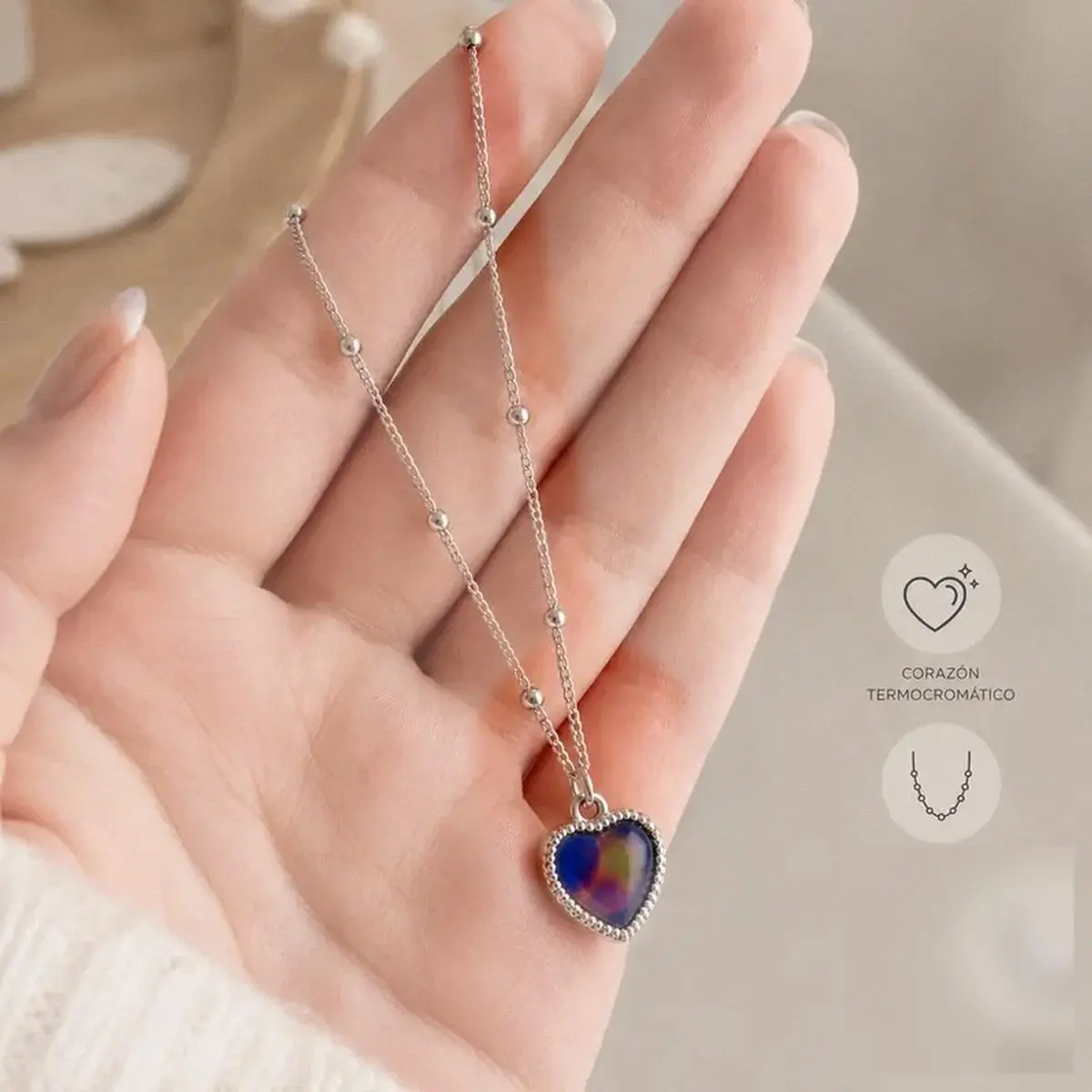Color-Changing Mood Heart Pendant Necklace for Women, Temperature-Sensitive Stainless Steel Chain, Romantic Everyday Jewelry Gift