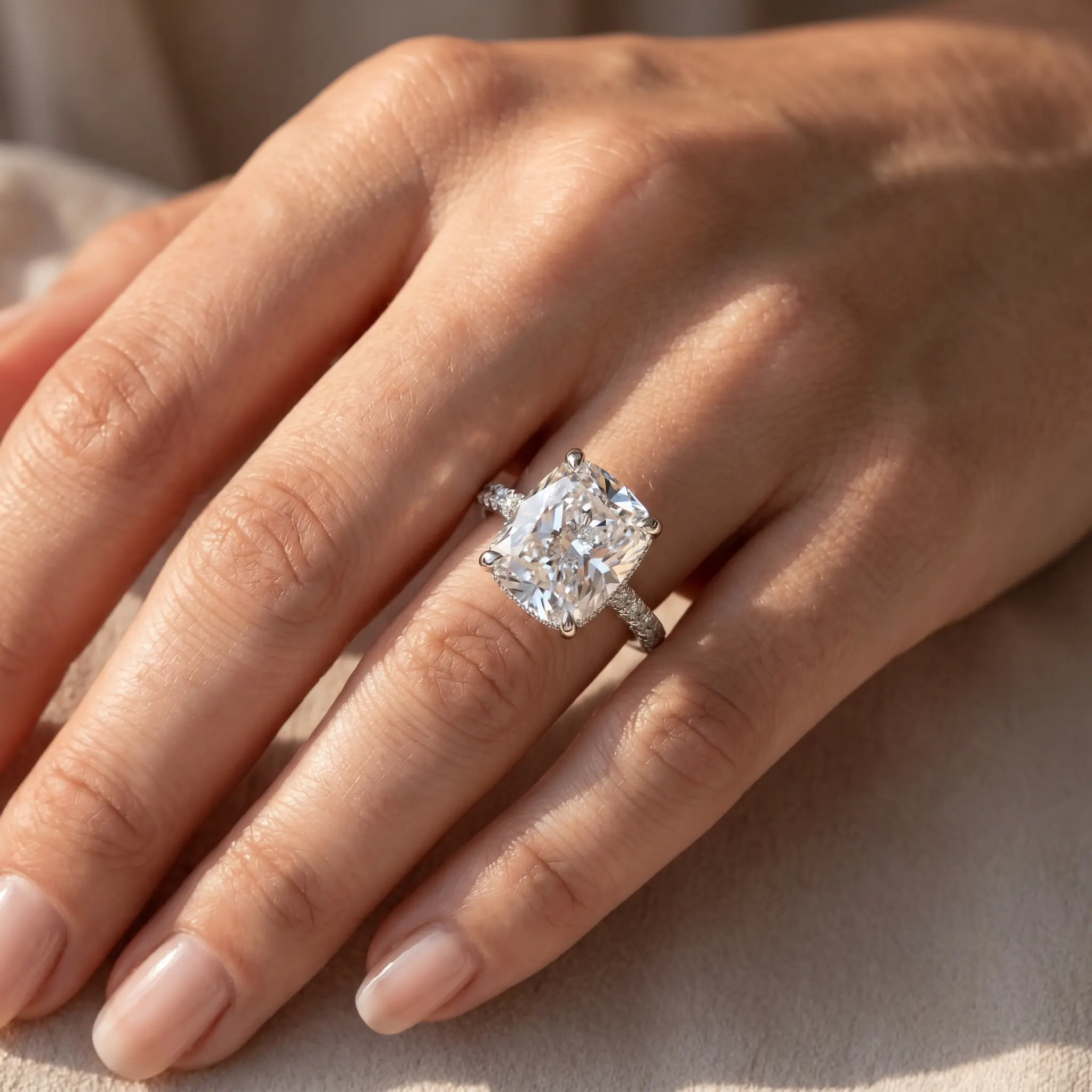 Certified 5.86Ct Elongated Cushion Diamond Hidden Halo Engagement Ring Gold