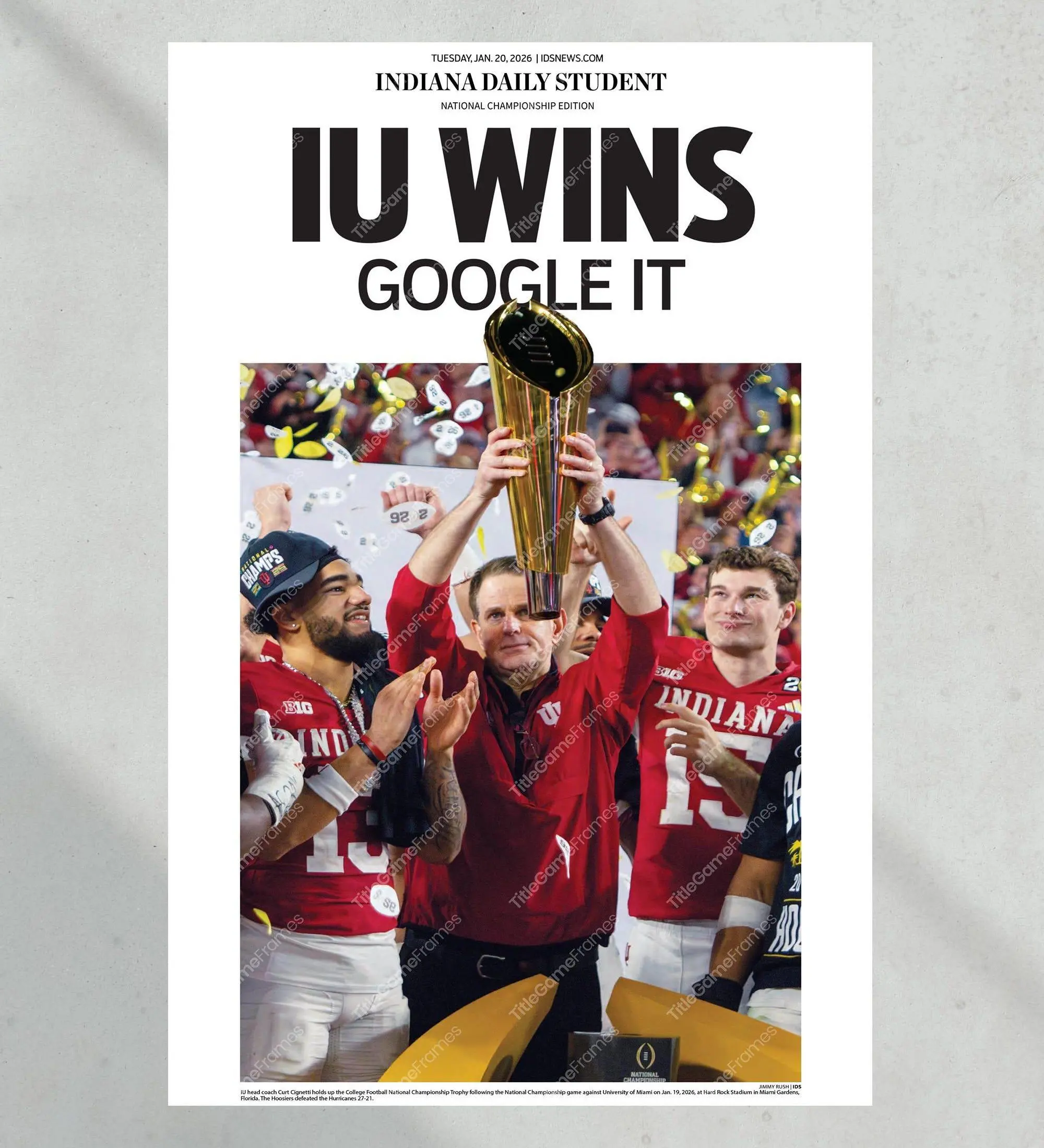 2026 Indiana Football “Google It!” National Champions 34–31 vs Miami Unframed Poster