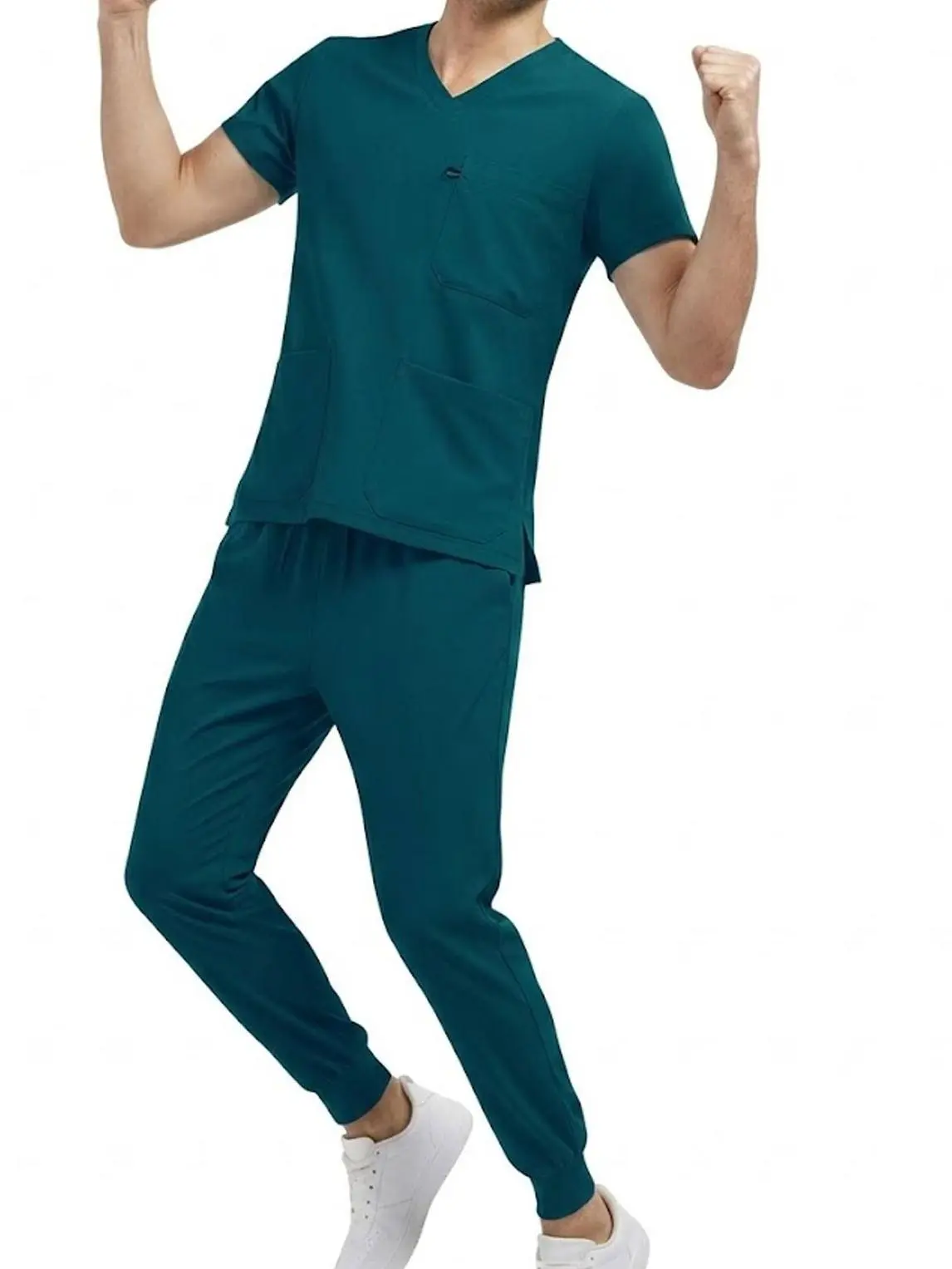 Unisex Menswear Scrubs Sets - Recycled Polyester Woven Hospital Workwear, Short Sleeve V-Neck Uniform with Multiple Pockets, Comfortable & Durable for Women & Men, Scrubs Sets For Women, Plain, Hospital Working Scrubs