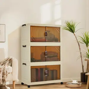 Garvee Foldable Wardrobe 28.3 x 15.3 x 44.9in, Plastic Folding Chest of Drawers with Magnetic Doors, Sturdy Multi-Purpose Cabinet for Clothes and Toy Storage