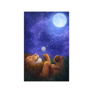 Lion Dreaming at Night Sky Poster | Matte Vertical Horizontal Wall Art