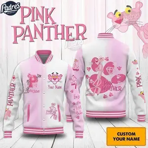 Custom Pink Panther Varsity Jacket, Classic Cartoon Retro Bomber, Nostalgic Animation Streetwear Gift for Old-School Fans