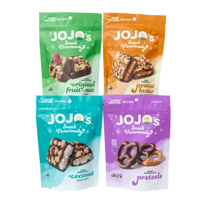 JOJOs Dark Chocolate BEST SELLERS BUNDLE (Pistachio Almond Cranberry Bites, Peanut Butter Bites, Coconut Almond Bites, Chocolate Covered Pretzels)