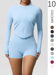 Women's Solid Zip Up Top & High Waist Shorts Tracksuit Set, Sweat Suit, Sweatsuit Sets, Yoga Clothes Set, Sporty Casual Breathable Comfortable Outfits for Yoga Gym Workout Running, Ladies Sportswear for All Seasons, Activewear, Workout Sets Women