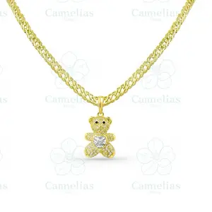 Spanish Chain with Bear Pendant Gold Tone Faux Diamond Accents Stylish and Durable Design for Everyday Wear