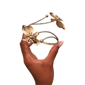 Floral Arm Cuff with Delicate Gold Flower Accents for Special Occasions and Everyday Elegance