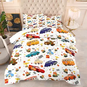 Childhood Cartoon Memory Racing Car Print Comforter Set, Soft Comfortable Bedding Decor, Includes Filled Blanket & Pillowcase, Home Bedroom Essentials