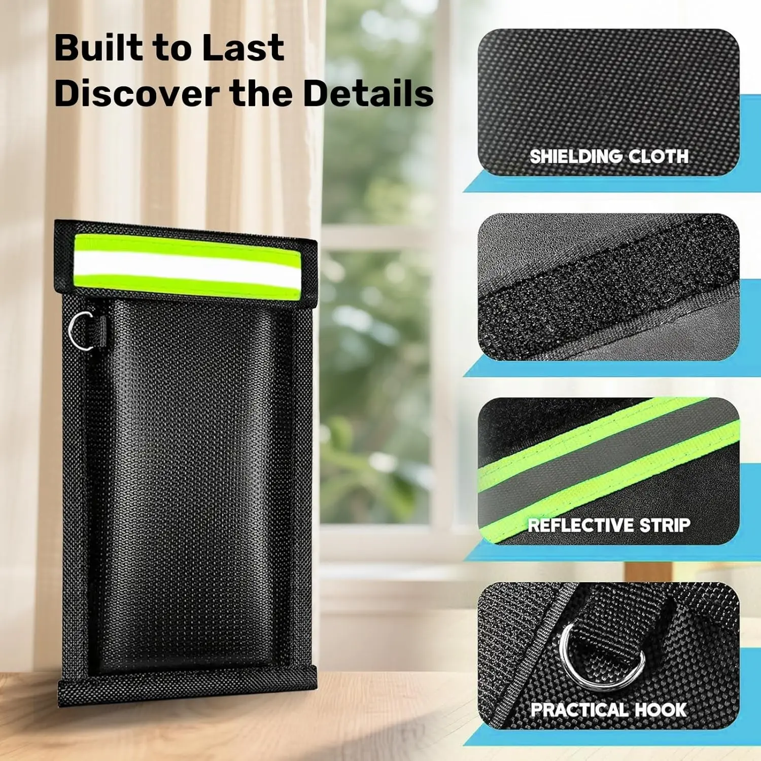 Reflective Strip Lightweight Faraday Protector Bag Set, EMP Protection Signal Blocking Cover, Anti-Tracking Anti-Theft Storage Pouch for Smartphones, Tablets, Car Keys (iPhone, Samsung, Dell & More)