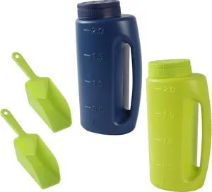 (2-Set) Multipurpose 2L Handheld Spreaders (Blue and Green) - Handheld Shakers for Seeds, Fertilizer, Salt, and More - With an Adjustable Dial for 7 Opening Modes - Includes 2 Scoops (Green)