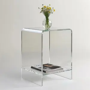 22" Acrylic End Table - Sleek Lucite Side Table with Storage Shelf, Modern Transparent Minimalist Furniture for Bedroom & Small Spaces