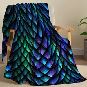 1pc Tri-Color Dragon Scale Print Flannel Throw Blanket - Soft, Warm & Cozy for Couch, Bed, Office, and Travel - Versatile All-Season Gift, Christmas present