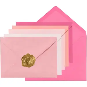 100 count A6 Envelopes with  Stickers 5 Colors 4.75 x 6.5 Inches for Wedding Cards, Birthday,  Shower, Invitations (5 Pink, 6 1/2 x 4 3/4 inches)
