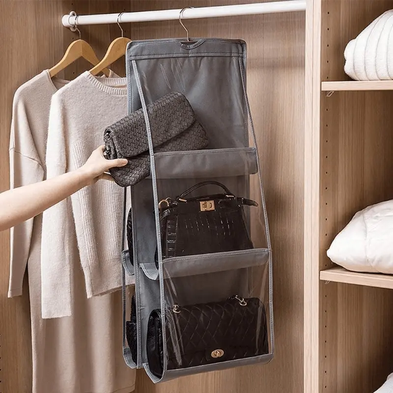 2pcs/set Double-side Hanging Bag Storage Bag-Space-saving Foldable Hanging Rack Holder, suitable for Multiple Wallets, Easy Hanging Storage Solution Space Saving Organizer Space Saving Bags, Bag Hanger