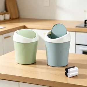 CUGBO 2 Plastic Waterproof Durable Trash Cans with 120 Bags, Small Swing-Top Lid Multi-Purpose Bins for Home, Office, Blue & Green