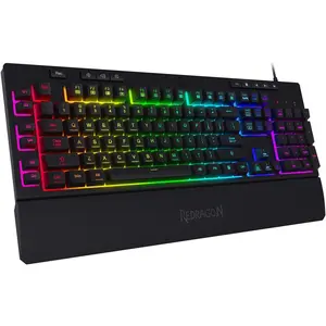 Redragon K512 Shiva RGB Backlit Membrane Gaming Keyboard with Multimedia Keys, Linear Mechanical-Feel Switch, 6 Extra On-Board Macro Keys, Dedicated Media Control, Detachable Wrist Rest