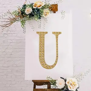 Decorative Rhinestone Alphabet "U" Letter Stickers 8", Gold Glitter Adhesive Craft Letters - DIY Sparkle Embellishments