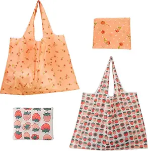 Extra Large 50lbs Foldable Reusable Shopping Bags Kitchen Grocery Bags Washable Polyester in Pocket Eco-Friendly Waterproof & Durable 2 Pack with Fruit Designs