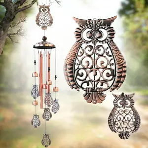 Vintage Owl Wind Chime Outdoor Decor – Rustic Metal Hanging Garden Chimes for Patio, Balcony & Memorial Gift