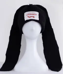 Unisex Funny Rabbit Long Ear Winter Running Hat Custom logo Lover Boy Beanie Cute Y2k Knitted Beanie Hat for Outdoor