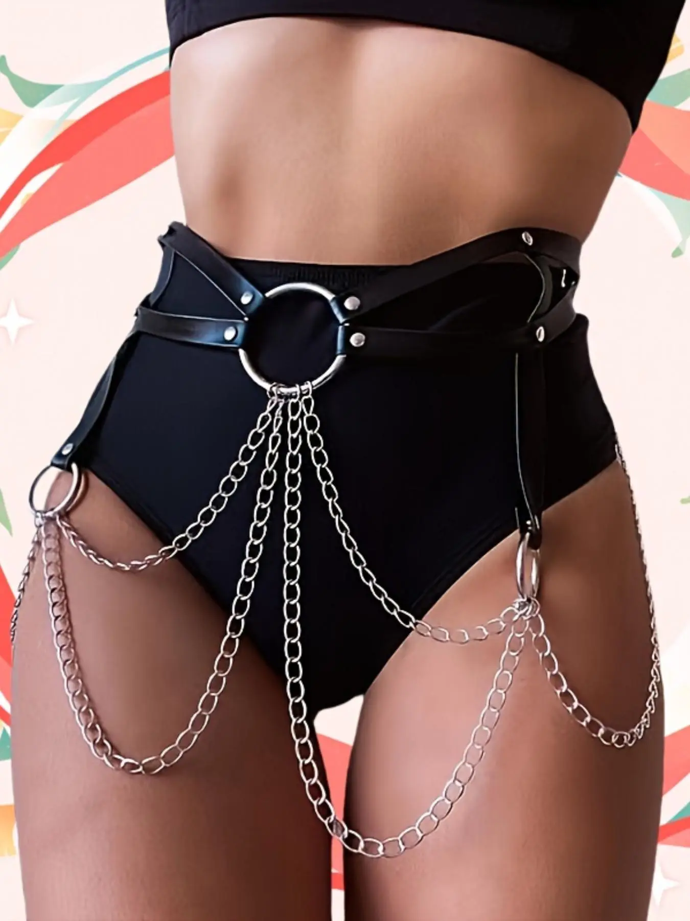 Women's Punk Style Chain Decorated Harness Belt, Fashionable Gothic Style Adjustable Waist Belt for Party, Daily Clothing Decor, Trendy All-match & Exquisite Belt for Birthday Gift, Chain Belts, Cool Belts