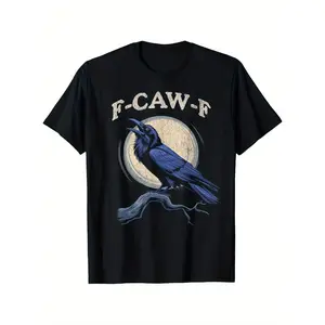 Men’s Funny Crow Graphic T-Shirt – Casual Round Neck, Stretchy Fabric with Bold F-Caw-F Print