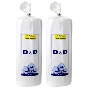D&D Natural 100% Cotton Roll Non-Sterile Absorbent and Vegan- 8 oz, Pack of 2