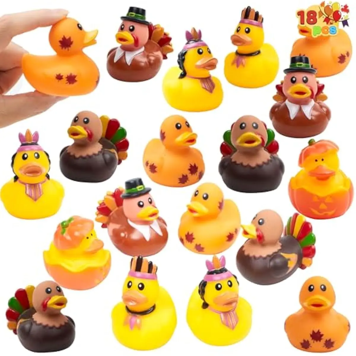 18PCS Thanksgiving Rubber Ducks for Boys Girls Kids & Toddlers, Thanksgiving Party Favor Gifts, Rubber Ducky Bath Toys, Kids Fun Bath Duck Toys