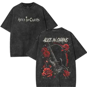 Alice In Chains band t shirts Washed Tee, vintage clothing rock concert outfits, Oversize Streetwear Heavy Cotton Top, Unisex Alternative Metal Concert grunge clothes