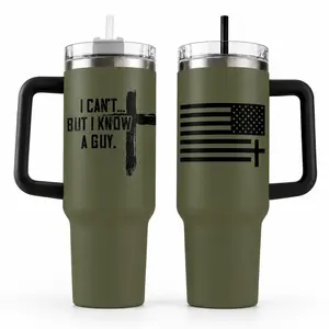 I Can’t But I Know A Guy Christian Tumbler 40oz 30oz, Faith Based Jesus Cross American Flag Cup, Funny Religious Drinkware Gift For Dad Men Women, Not Including The Straw Bottle Water Bottles