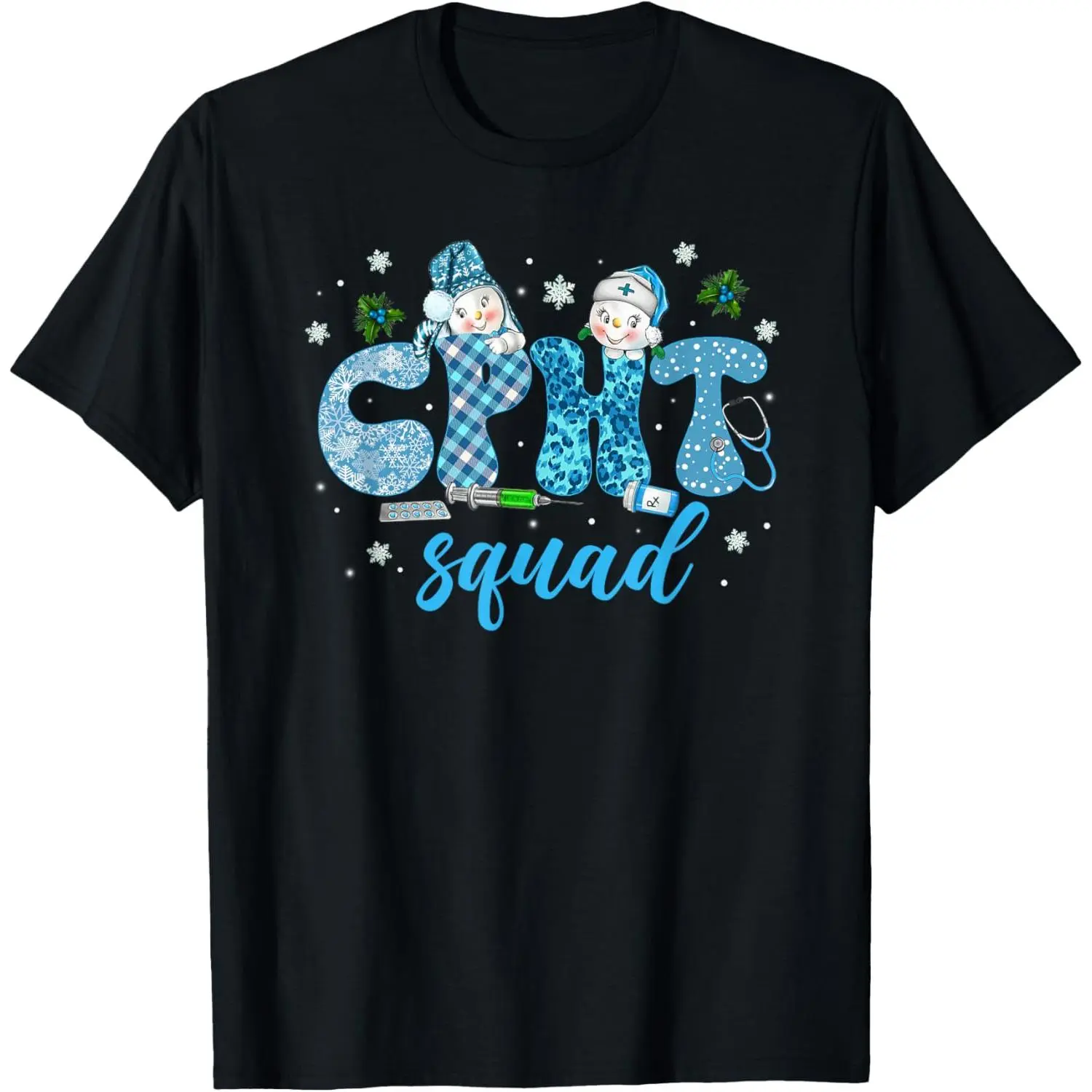 100% Cotton Pharmacy Squad Winter Snowman CPhT Pharmacy Technician T-Shirt
