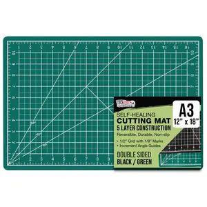 12" x 18" Self-Healing Cutting Mat 5-Ply - Double-Sided Green/Black Craft Mat, Non-Slip Cutting Mats for Crafts, Sewing, Quilting, Scrapbooking