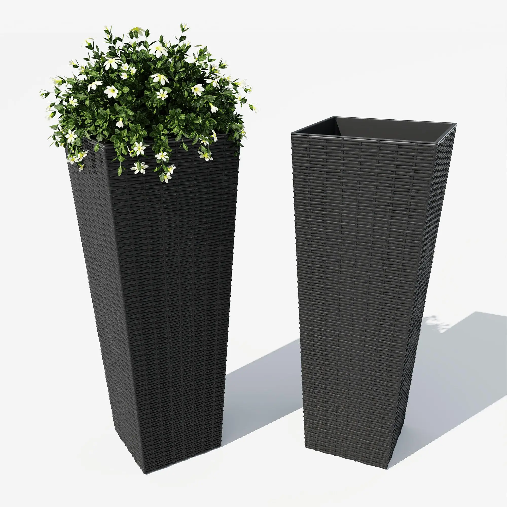 Garvee 2-Pack Large Garden Plant Pots - 32in Tall Raised Planter Box, 11.77” Length, All-Weather Vegetable Garden Container with Drainage Holes & Removable Bucket for Indoor/Outdoor Trees, Flowers (Black), Large Garden Plant Pots Bowls