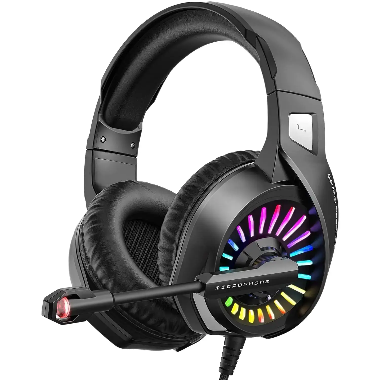 Gaming Headset with 50mm Drivers, Over-Ear Headphones for Gaming, Noise-Canceling Mic, 7.1 Stereo Surround Sound, Crystal-Clear Voice Comms, LED RGB Light, Compatible with PS4, PS5, Xbox 1, PC, Laptop