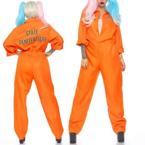Jail Costumes Letter Print Long Sleeve Prison Jumpsuit for Adults Role-Playing Party Cosplay Outfits，Couples' Clothing Sets