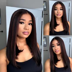 【 Limited Design 】Put On and Go Yaki Straight Highlight Mix Color Short Bob Human Hair 4x4 Closure Wig Human Hair 180%/250% Density Pre-Cut Lace Pre Bleached Tiny Knots Glueless Wig#Summervibes