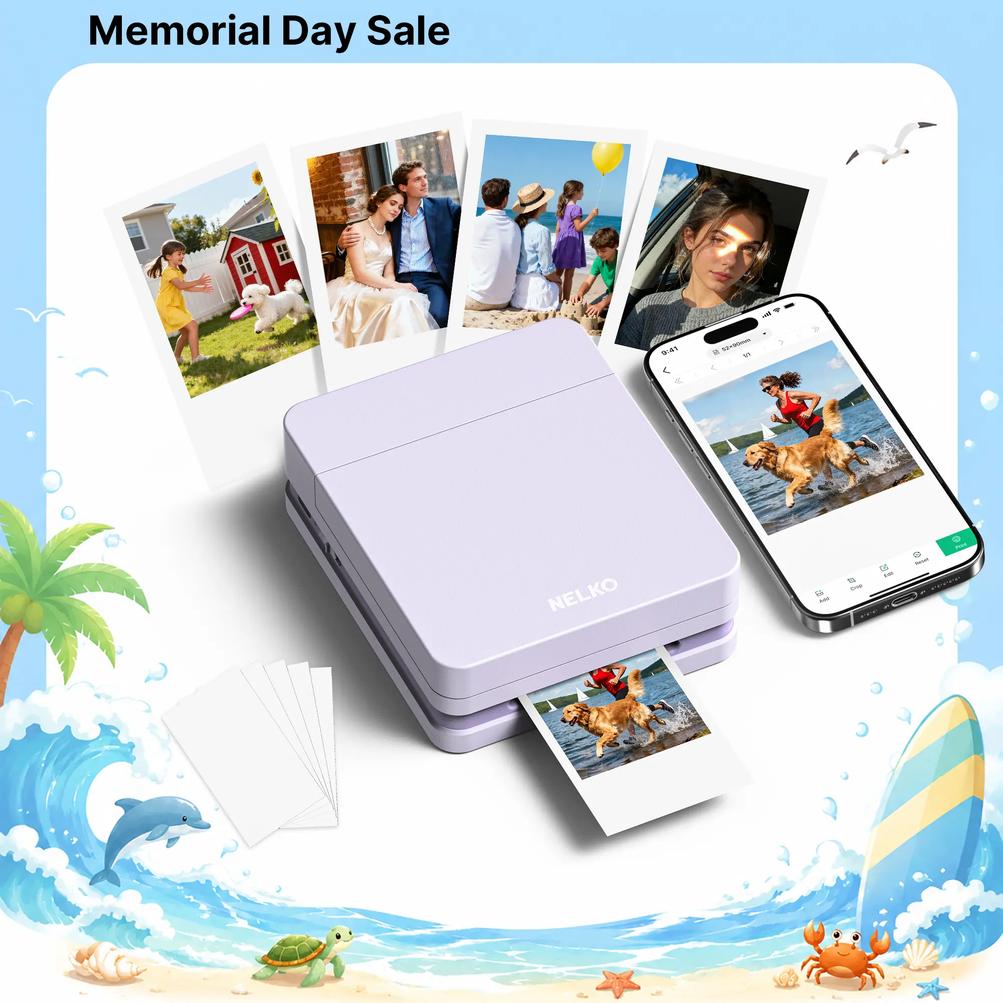 Nelko Pocket PP01 Instant Inkjet Photo Printer, Portable Mini Color Wireless Mobile Printer with 5 Photo Papers, Bluetooth-Compatible for iOS/Android, Fun Editing App, Mini Gadgets for Purse, Mothers Day Gift for Mom, Fathersdaygift, summerwins