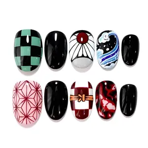 Demon Slayer Anime Press On Nails, Kimetsu No Yaiba Inspired Nail Art Set, Tanjiro Nezuko Cosplay False Nails for Fans