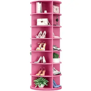 Rotating Shoe Rack 7 Tier Spinning Shoes Organizer Tower for 28-32 Pairs Lazy Susan 360 Revolving Shoe Storage Cabinet Rotate Shoe Handbag Rack Round Carousel for Closet, Bedroom (pink)